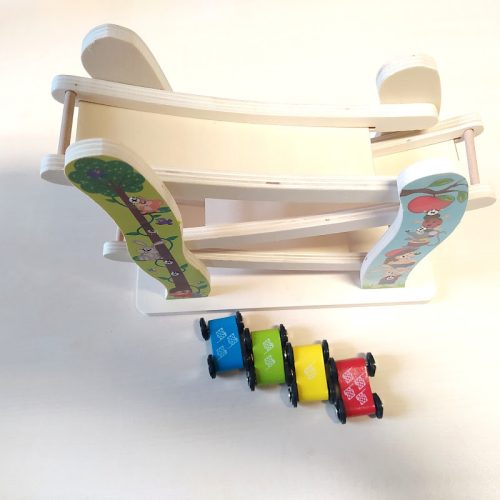 Fa autópálya, autók a  lejtőn, 4 átfordulós autóval  24x21 cm  ÖKODEKO