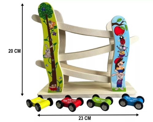 Fa autópálya, autók a  lejtőn, 4 átfordulós autóval  24x21 cm  ÖKODEKO