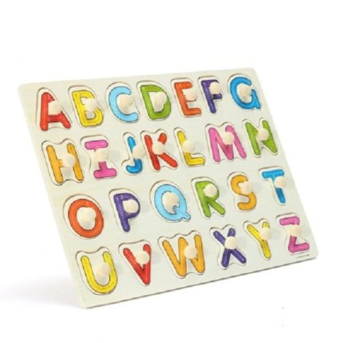 Montessori fejlesztő fa formaberakó fogantyúval, ABC  30x22 cm ÖKODEKO