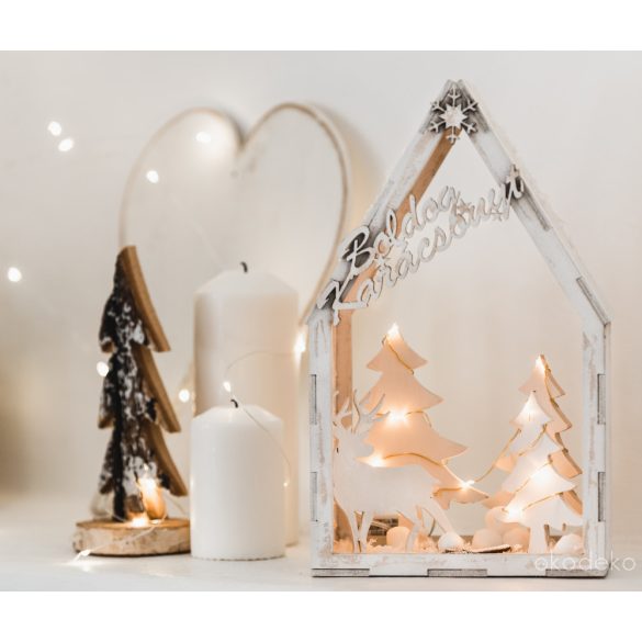 Dobozba zárt tél, asztali karácsonyi dekoráció, Boldog Karácsonyt