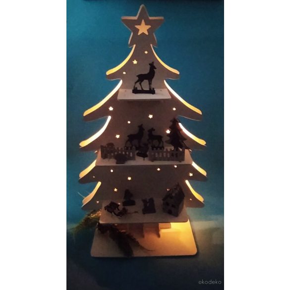 Világító emeletes karácsonyfa figurákkal