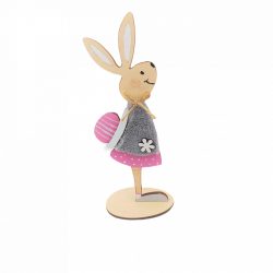   Tavaszi dekoráció, Hoppy húsvéti nyuszi szürke ruhában 18 cm